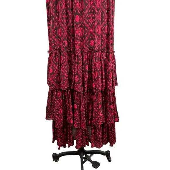 Ulla Johnson Adelina Gown Red Black Silk Maxi Dress Formal Wedding Guest Size 6 - Picture 6 of 16